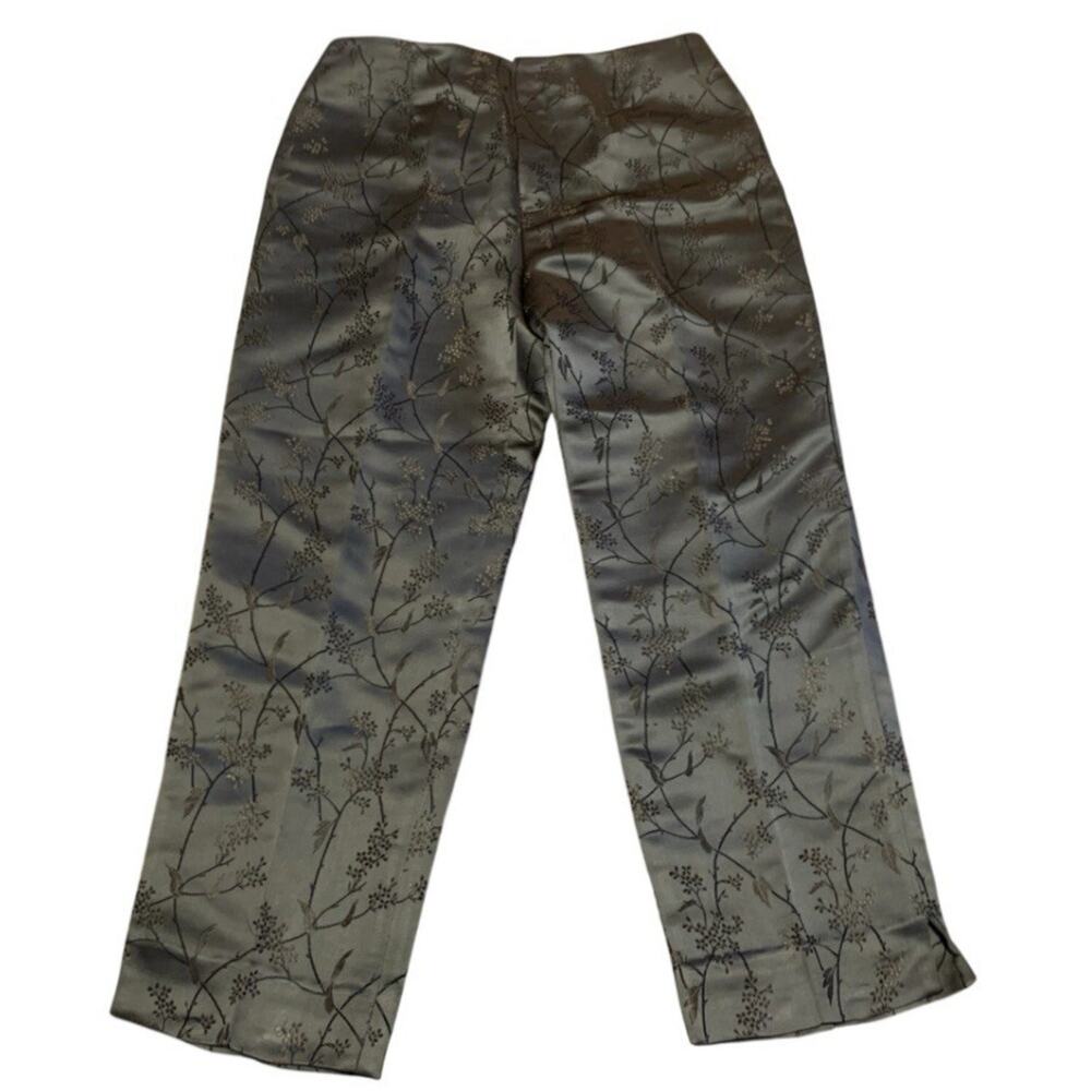 Silk Box Womens Size 4 Olive Green Floral Jacquard Capri Pants Y2K